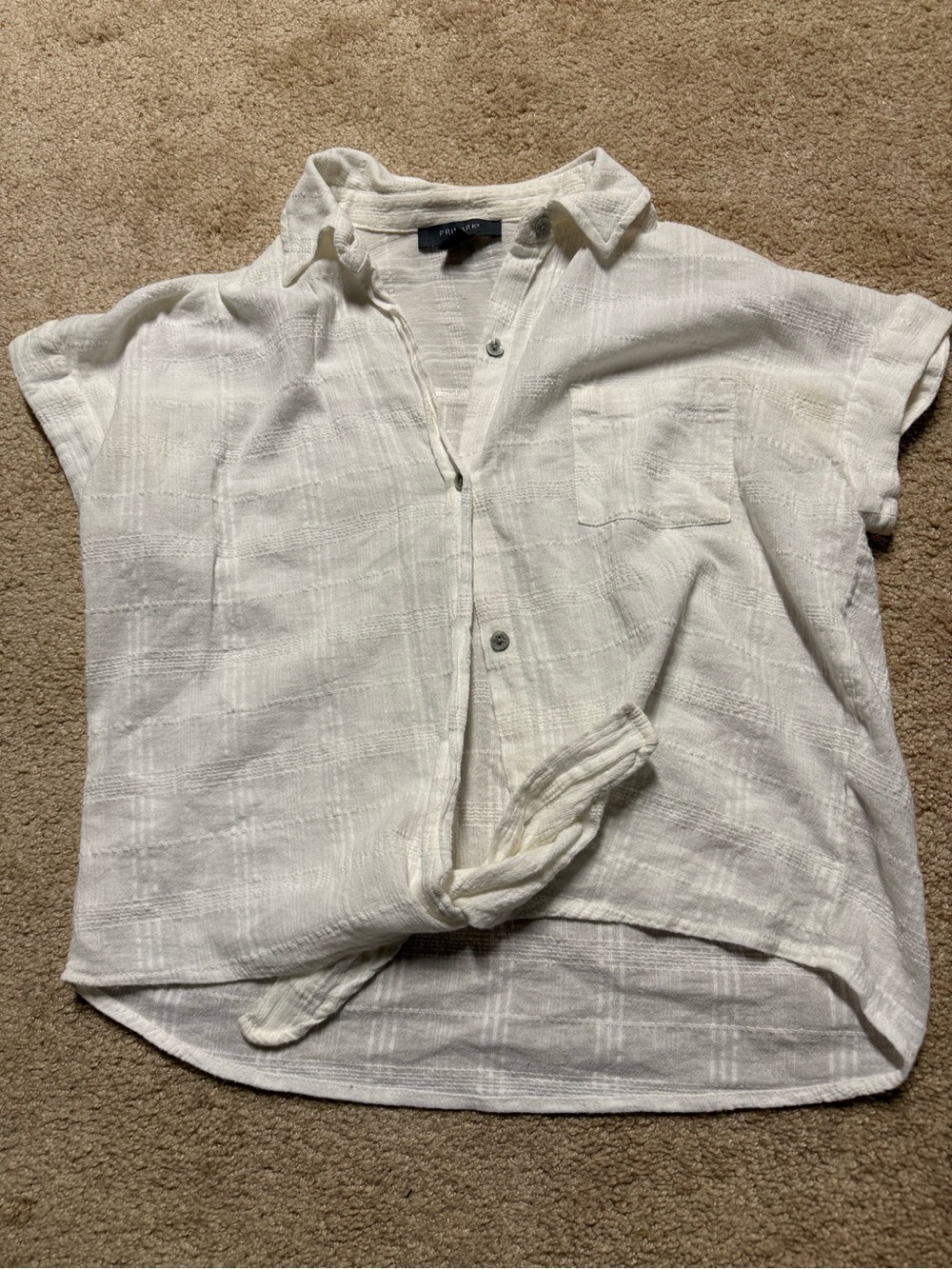 Lightweight White Button-Up Tie Front Top